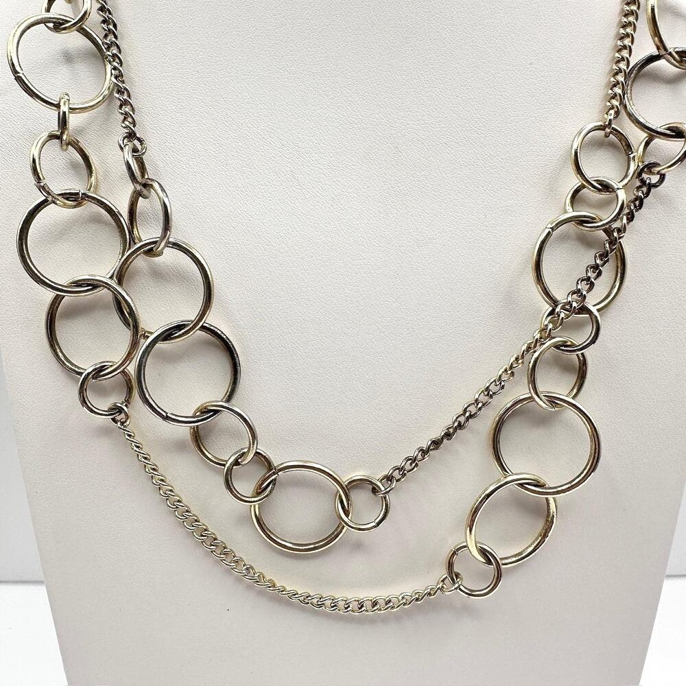 Vintage 90s Jewelry Multi Layer Circle Link Statement Necklace Gold Tone Chain